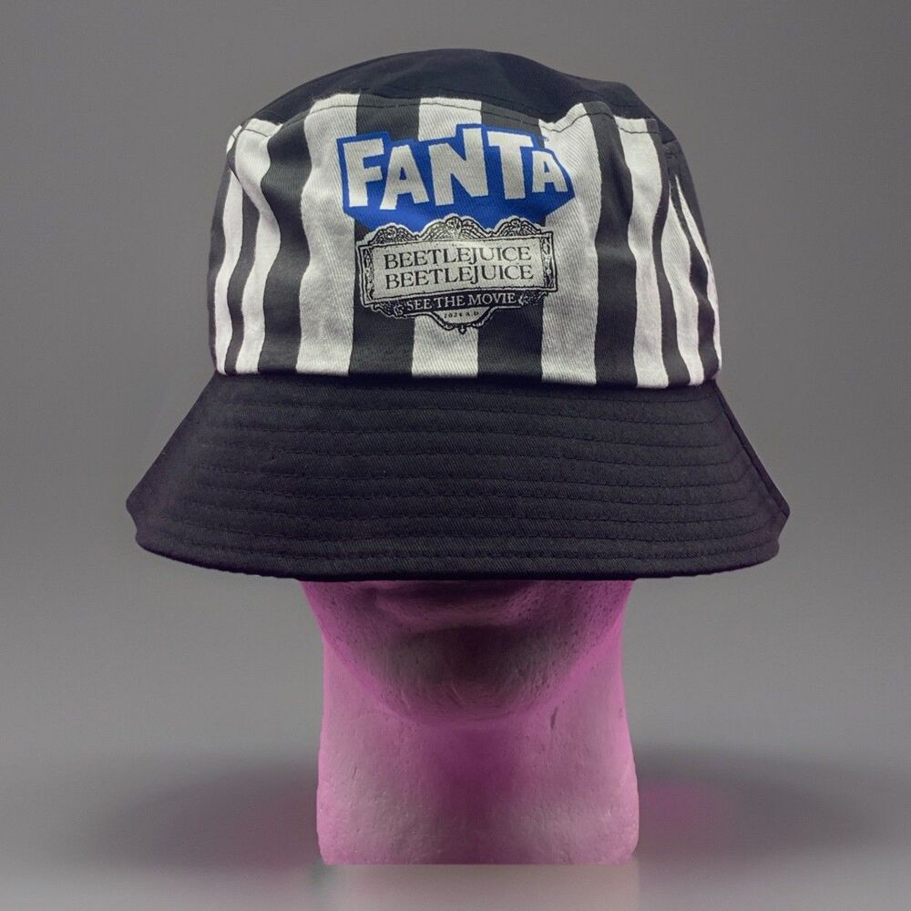 NWT Beetlejuice Fanta Movie Promo Bucket Hat Black & White Striped Cap